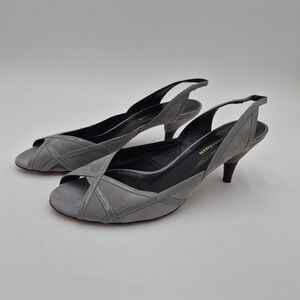 Georgina Goodman Grey Suede Patent Slingback Peep Toe Kitten Heels Size 40.5